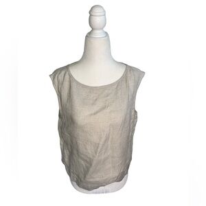 Linda Baday Linen Oatmeal Sleeveless Blouse sz 12
